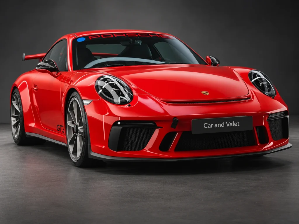 Roter Porsche 911 GT3 vor dunklem Hintergrund